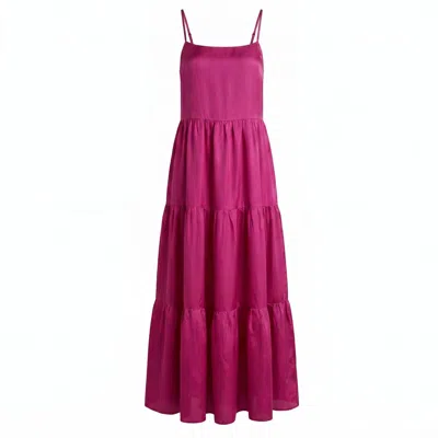 Silk And Bears Women's Pink Valentina Magenta 100% Silk Tiered Maxi Dress — Habotai Silk