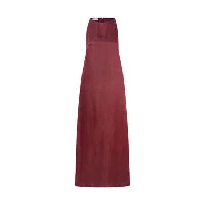 Silk And Bears Women's Red Aurora Garnet Rouge Traditionally Woven Silk Maxi Dress