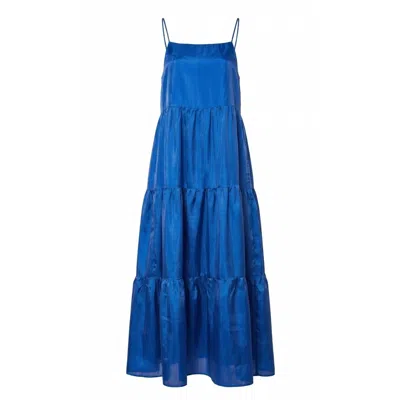 Silk And Bears Women's Valentina Royal Blue 100% Silk Tiered Maxi Dress — Habotai Silk