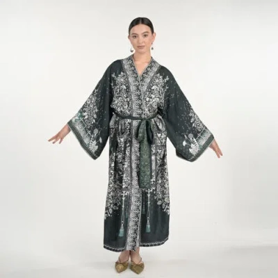 Silk&soul Tree Of Life Silk Robe In Green