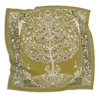 Silk&soul Women's Tree Of Life Scarf In Chartreuse