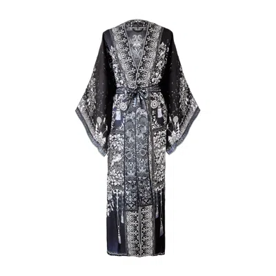 Silk&soul Women's Tree Of Life Silk Robe In Black