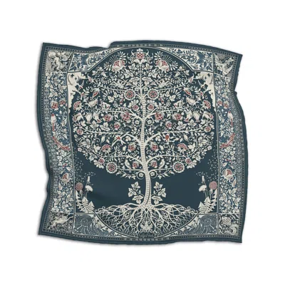 Silk&soul Women's White / Blue / Red Tree Of Life Scarf In Blue In Green
