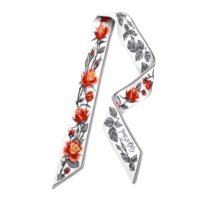 Silk&soul Women's White / Red / Black Red Rose Twilly In White In White/red/black