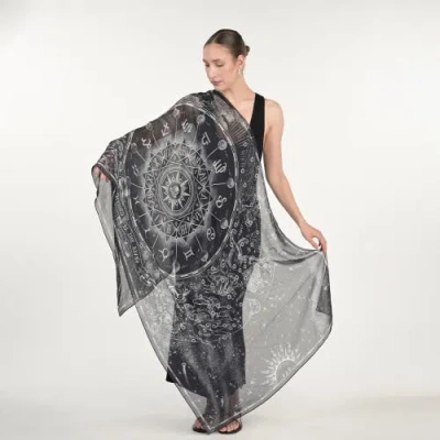 Silk&soul Zodiac Silk Chiffon Scarf In Black