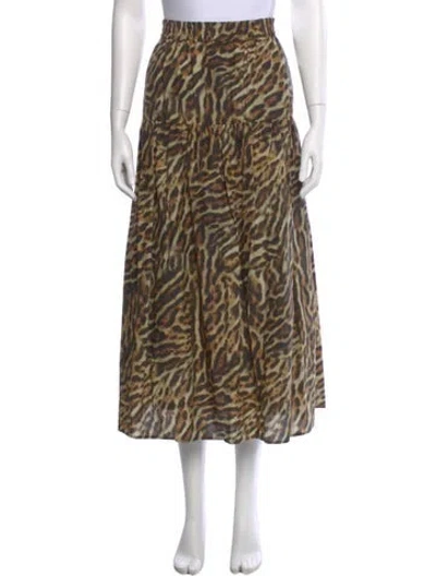 Pre-owned Silk Laundry Animal Print Midi Length Skirt In Brown