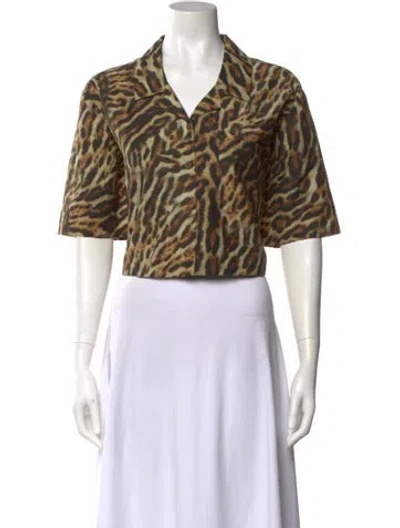 Pre-owned Silk Laundry Animal Print V-neck Crop Top In Multi