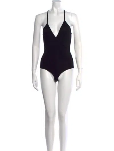 Pre-owned Silk Laundry Bamboo V-neck Bodysuit In Black