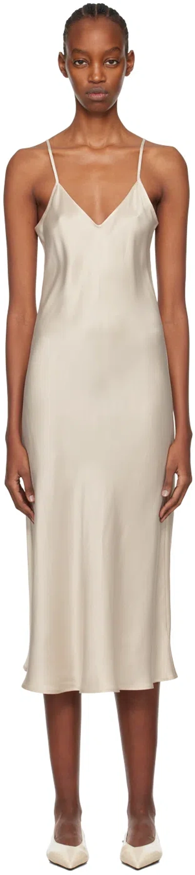 Silk Laundry Beige 90's Midi Dress In Hazelnut