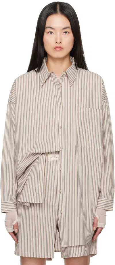 Silk Laundry Beige Cotton Round Shirt In Slate Stripe