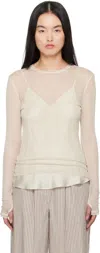 Silk Laundry Beige Mesh Long Sleeve T-shirt In Hazelnut