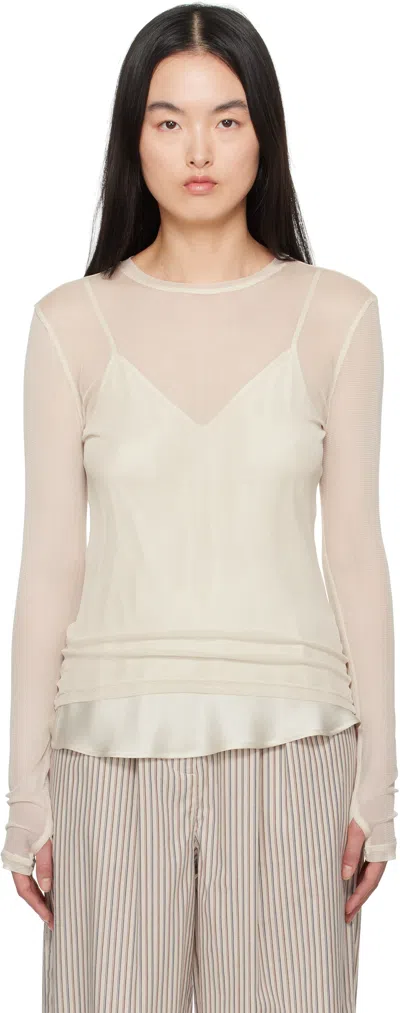 Silk Laundry Beige Mesh Long Sleeve T-shirt In Hazelnut