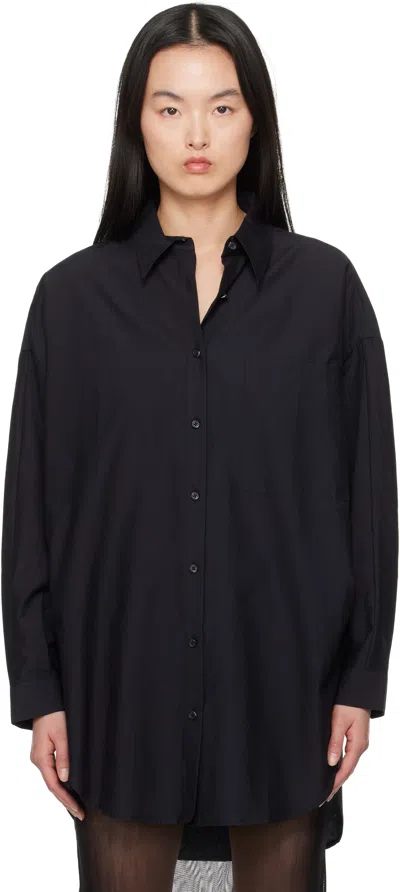 Silk Laundry Black Cotton Silk Round Shirt