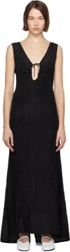 Silk Laundry Black Crinkle Peek-a-boo Maxi Dress In Black