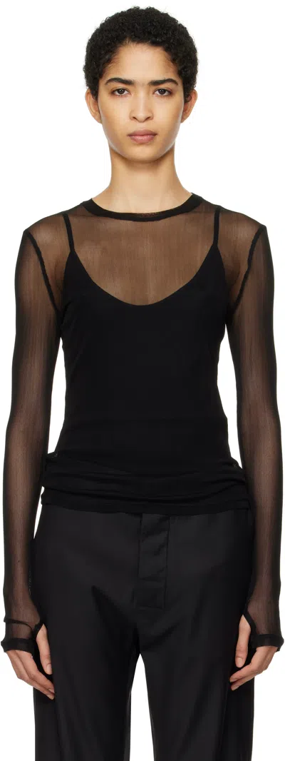 Silk Laundry Black Mesh Long Sleeve T-shirt