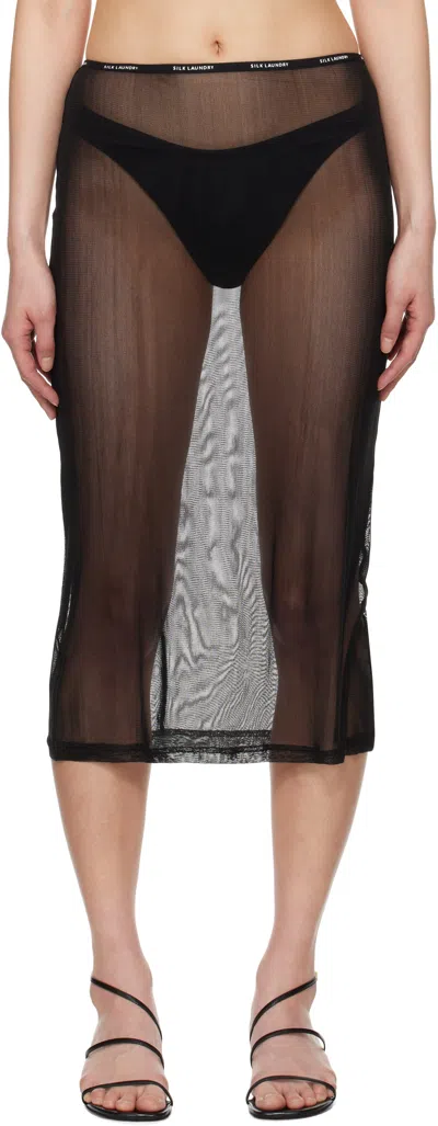Silk Laundry Black Mesh Midi Skirt
