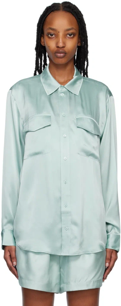 Silk Laundry Blue Boyfriend Shirt In 4681 Mist