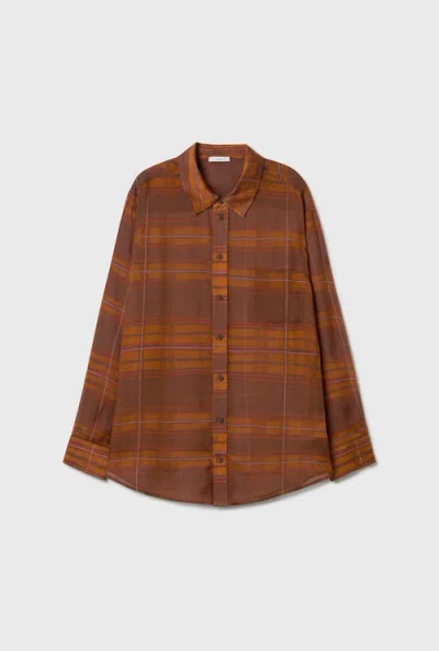 Silk Laundry Boyfriend Shirt In Brown