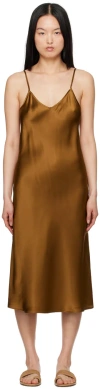 Silk Laundry Tan 90s Slip Midi Dress In Van Dyke Brown