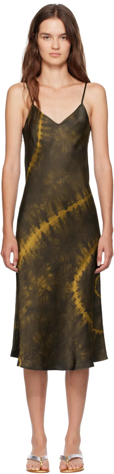 Silk Laundry Brown 90s Slip Midi Dress In Multi