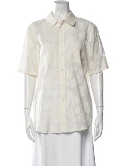 Pre-owned Silk Laundry Floral Print Short Sleeve Button-up Top In Neutral