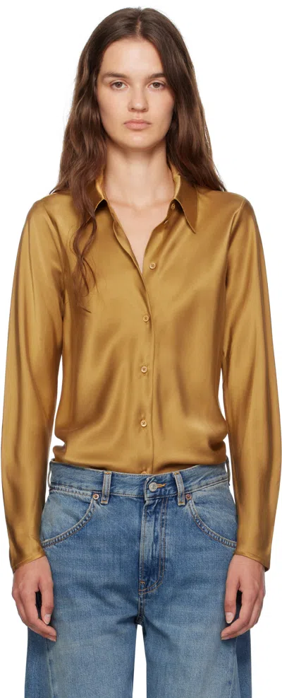 Silk Laundry Gold Bias Cut Shirt In Brown