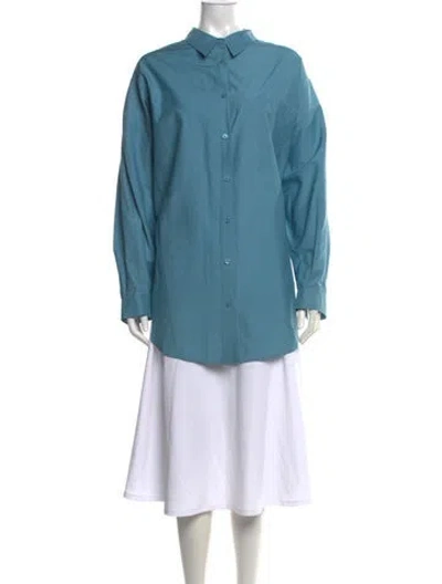 Pre-owned Silk Laundry Long Sleeve Button-up Top In Blue