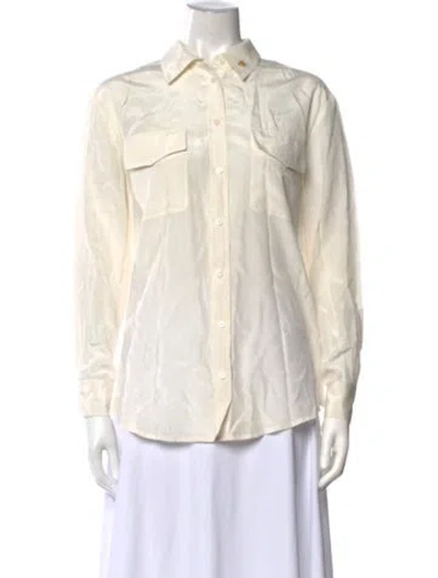 Pre-owned Silk Laundry Long Sleeve Button-up Top In Neutrals