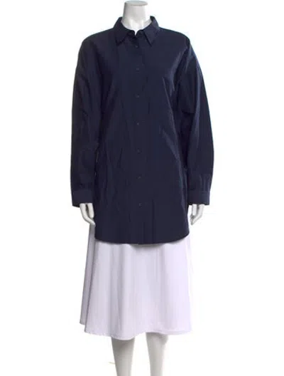 Pre-owned Silk Laundry Long Sleeve Button-up Top W/ Tags In Blue