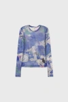 Silk Laundry Mesh Long Sleeve Top In Blue