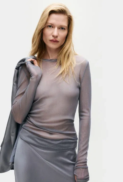 Silk Laundry Mesh Long Sleeve Top Storm