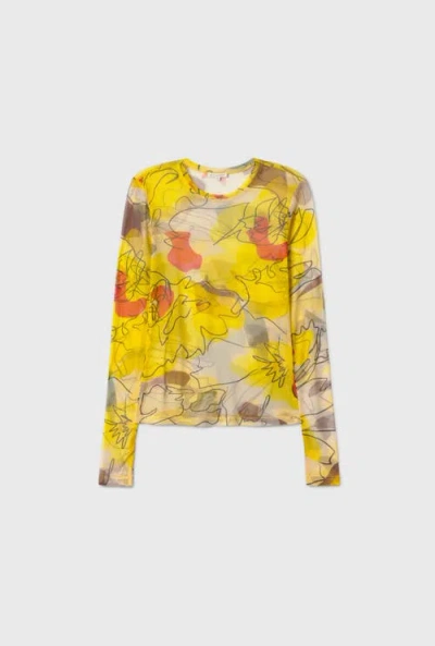 Silk Laundry Mesh Long Sleeve Top In Yellow