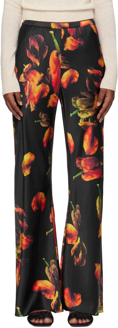 Silk Laundry Multicolor Bias Cut Lounge Pants In Tulipa Black