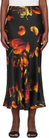 Silk Laundry Multicolor Long Bias Cut Maxi Skirt In Tulipa Black