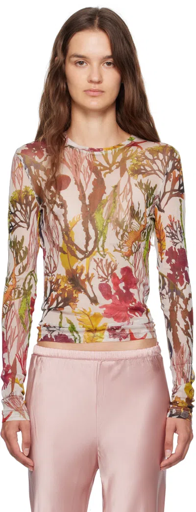 Silk Laundry Multicolor Mesh Long Sleeve Top