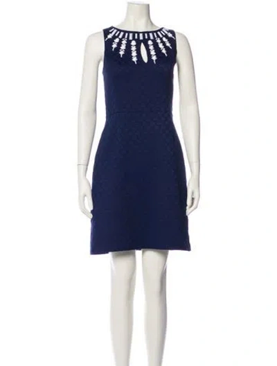 Pre-owned Silk Laundry Printed Mini Dress In Blue