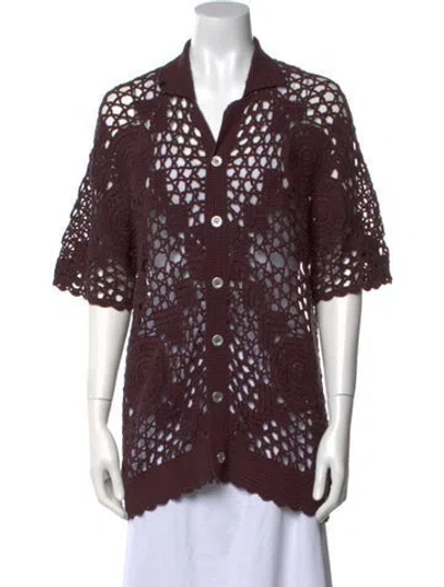 Pre-owned Silk Laundry Printed V-neck Sweater In Burgundy