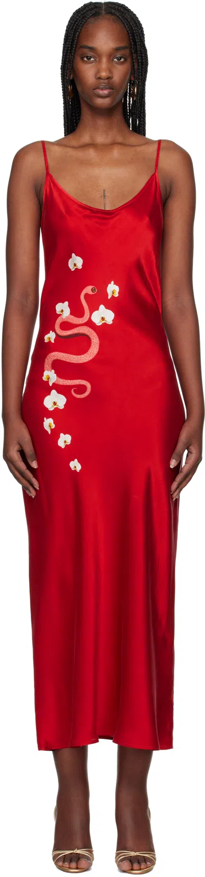 Silk Laundry Red 1996 'year Of The Snake' Midi Dress