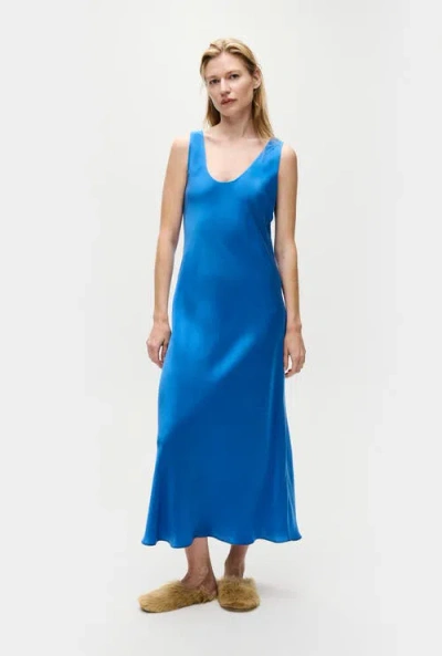 Silk Laundry Scoop Neck Dress Wave In Blue