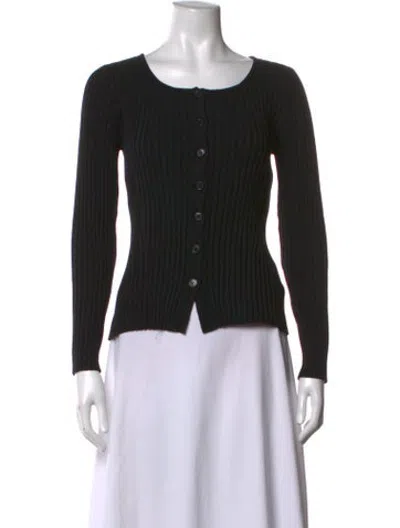 Pre-owned Silk Laundry Scoop Neck Long Sleeve Button-up Top In Black