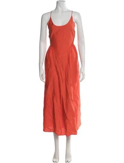 Pre-owned Silk Laundry Scoop Neck Midi Length Dress In Orange
