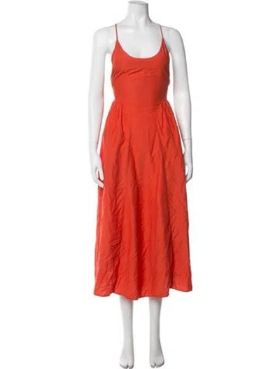 Pre-owned Silk Laundry Scoop Neck Midi Length Dress In Orange