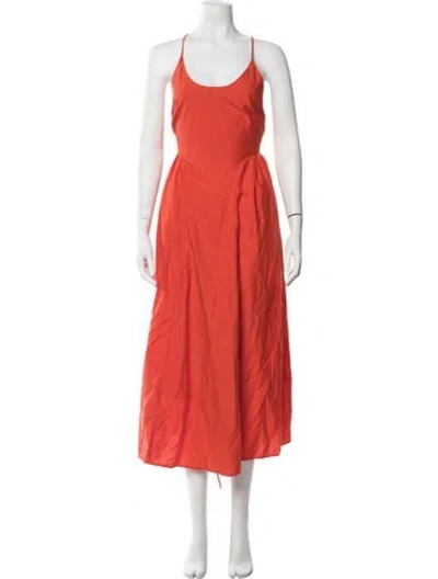 Pre-owned Silk Laundry Scoop Neck Midi Length Dress In Orange