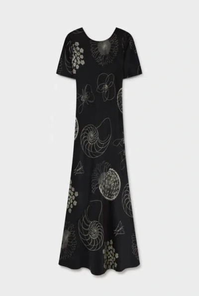 Silk Laundry Short Sleeve Bias Dress Fibonacci Black