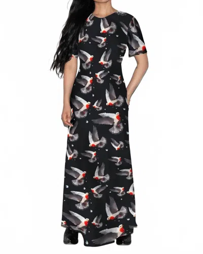 Silk Laundry Short Sleeve Bias Dress In Bleeding Dove In Black