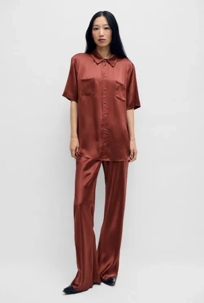 Silk Laundry Short Sleeve Boyfriend Shirt 2.0 Canyon In Brown