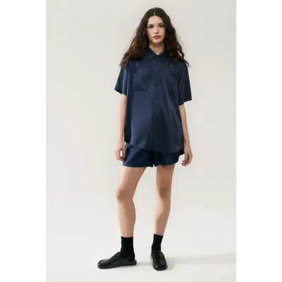 Silk Laundry Short Sleeve Boyfriend Shirt Midnight