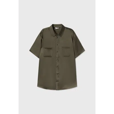 Silk Laundry Short Sleeve Boyfriend Shirt Pine
