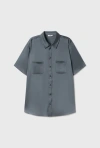 Silk Laundry Short Sleeve Boyfriend Shirt Slate In Slate