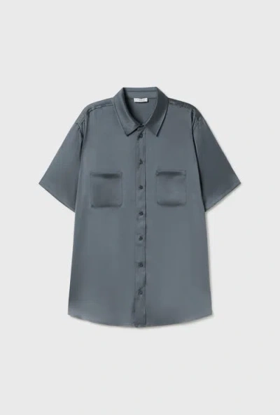 Silk Laundry Short Sleeve Boyfriend Shirt Slate